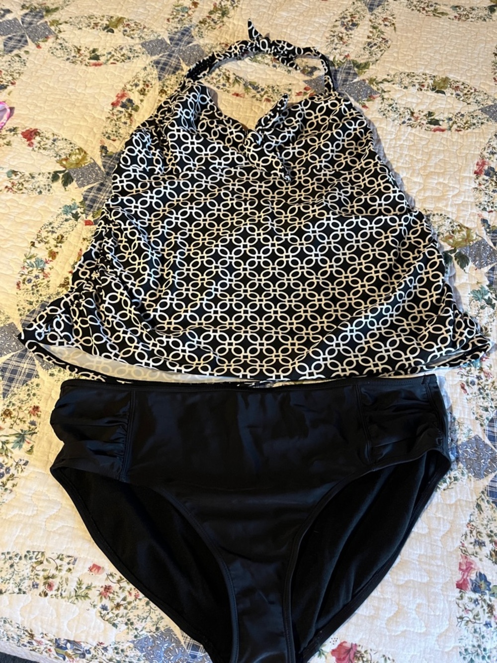 Catalina Black & White Patterned Halter Tankini Set